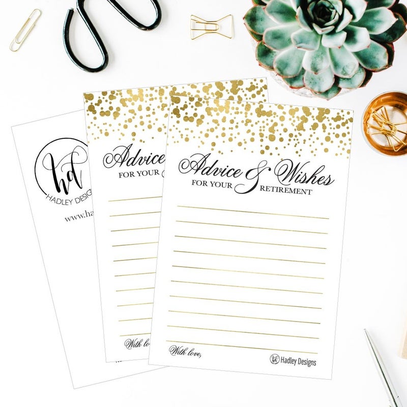 Hadley Designs 25 Gold Retirement Party Advice Card, Supplies and Decoration Happy Retiree Celebration Gift, Bucket List Wish Jar, Personalized Officially Retired Centerpiece - Image 5